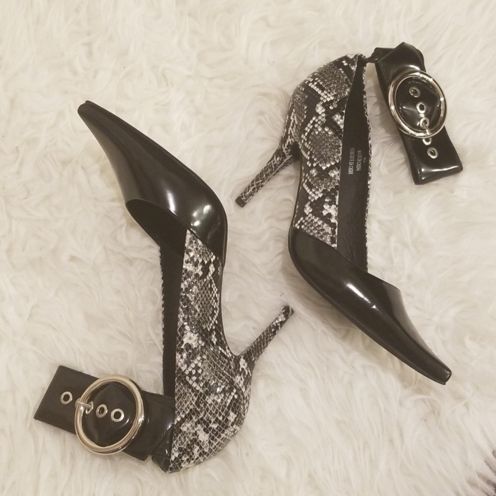 💕JEFFREY CAMPBELL💕 Leche Pointed Toe Snakeskin Ankle Strap Stiletto Heels 8.5